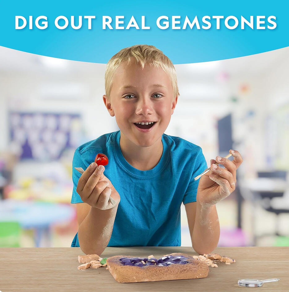 National Geographic Mega Fossil Dig Kit NATIONAL GEOGRAPHIC Mega Gemstone Dig Kit â Dig Up 15 Real Gemstones and Crystals, Science Kit for Kids, Gem Digging Kit, Gift for Girls and Boys, Mining...