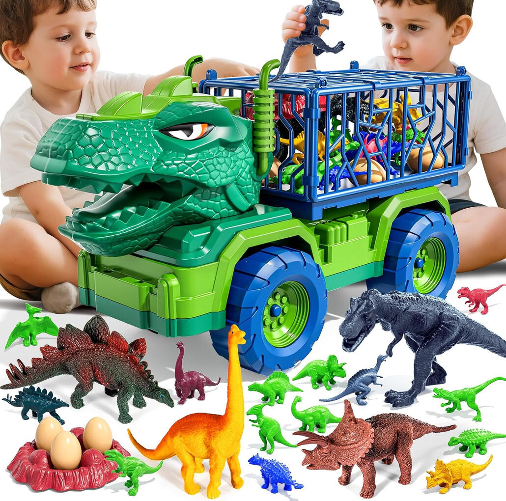 22 in 1 Toddler T-rex Dinosaur Truck Toy Set for Kids Boys 3-5 5-7, Tyrannosaurus Carrier Transport Truck with 18 Jurassic Dino Figures Birthday Toy for Boys Girls 3 4 5 6 7 Years Old